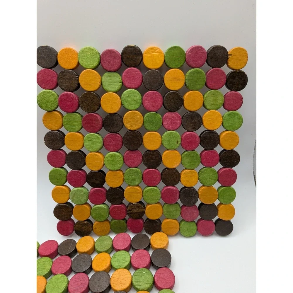 Wooden Bamboo Beaded Trivets Colorful Grannycore‎ Pot Holders 7 In X 7 In Boho
